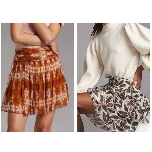 Lot Of 2 Anthropologie LET ME BE & GUAPA Boho Short Tiered Skirts Medium NWT - Picture 2 of 7